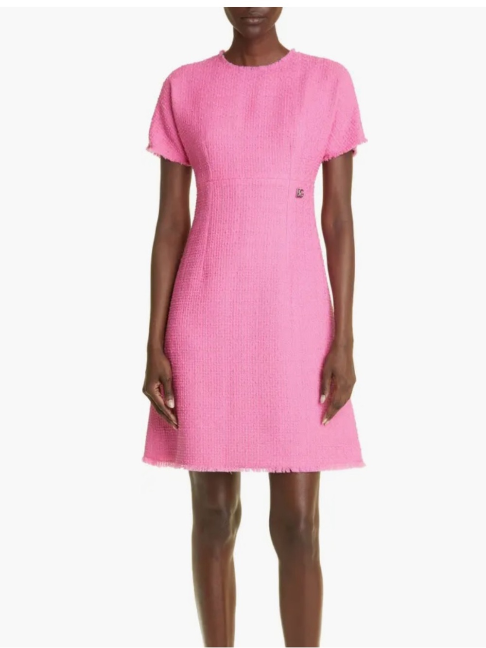 Dolce & Gabbana Pink Short-Sleeve Tweed A-Line Dress for Kids